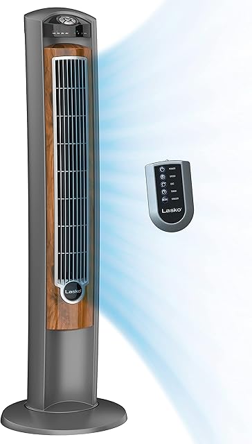 Lasko Wind Curve Portable Electric 42" Oscillating Tower Fan with Fresh Air Ionizer, Timer and Remote Control for Indoor, Bedroom and Home Office Use, Silverwood 2554