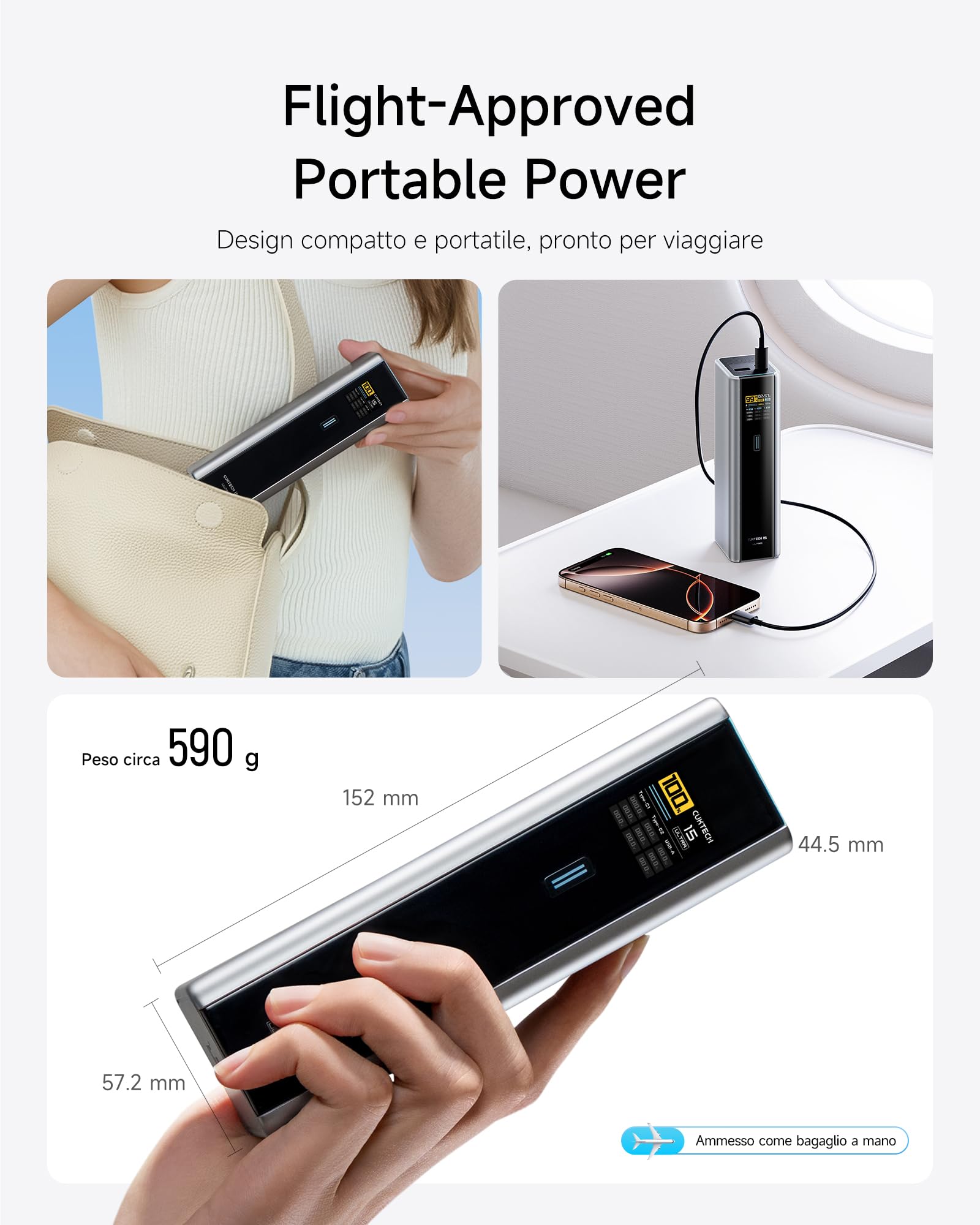 CUKTECH 15 Ultra Power Bank 20000mAh 210W Totale,Caricatore Portatile con 3 porte, Laptop Caricabatterie USB C con TFT Display, Ricarica Rapida per PC portatile,MacBookPro, iPhone 15，GalaxyS23