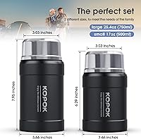 Vista 2 de Recipientes para comida caliente, recipiente de sopa, contenedor aislado para comida caliente, tarro de acero inoxidable al vacío Bento con cuchara