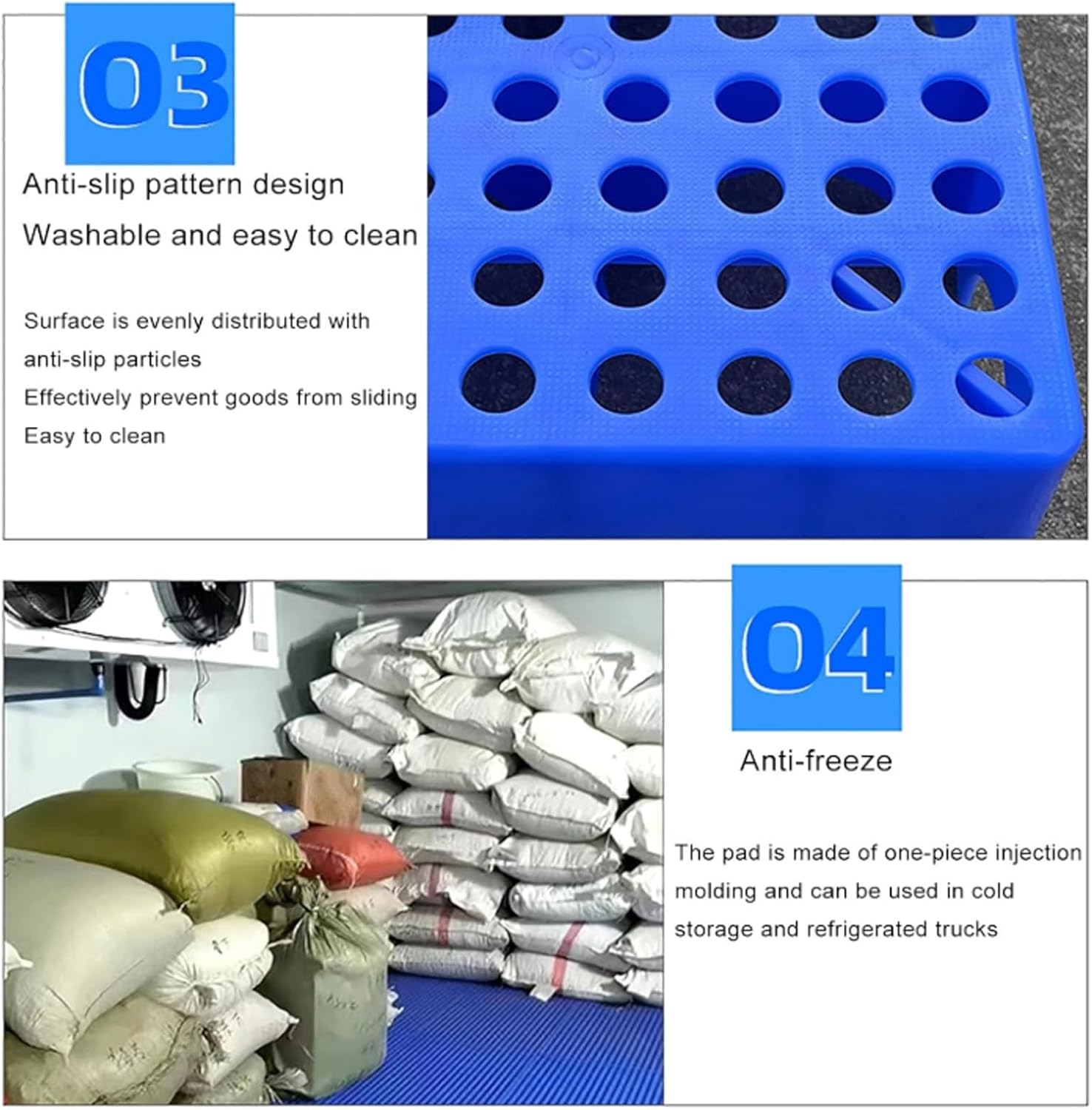 4 Pcs Waterproof Plastic Pallet, Breathable Grid Floor Pallet, Freely interlockable, for Basements, Garages, Supermarkets Nestable Transport Pallets