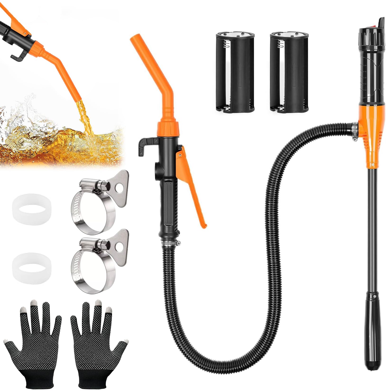 Pompe de transfert électrique avec gants, pompe à carburant pour bidons, pompe de transfert électrique, alimentée par batterie, 9 L/min (2,4 GPM) pour voitures et motos | Pompe de transfert électrique avec batterie - Pompe à huile portable 2,4 GPM (9 l/mi