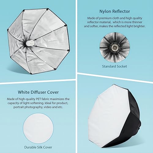 Miniatura 5 de Equivalent Softbox Lighting Kit, 2 Pcs 135W Long Life Bulb and Octagonal Single Light Boxes, with Durable Stand Tripod, Adjustable Softbox,