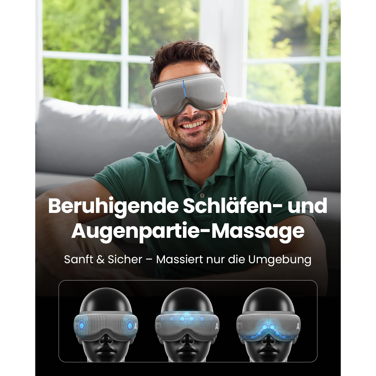 BOB AND BRAD Augenmassagegerät Grau mit Wärme und Kälte, EyeOasis 3 Elite Elektrische Augenmaske gegen Migräne, trockene Augen und Verspannungen, Geschenke für Frauen, Männer, Ihn und Sie