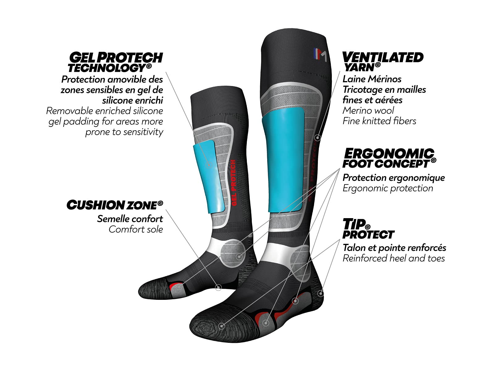 MONNET Pack Gelprotech Ski Laine Chaussettes Mixte