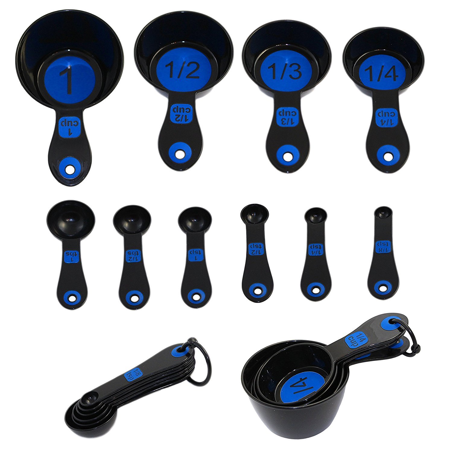 CCRAFT Set mit 10 Messlöffeln und Messbechern (schwarz und blau).