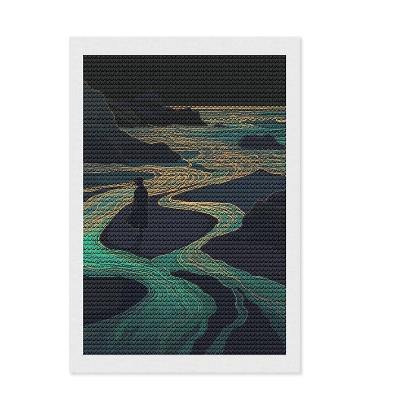 Junmoney Silhouette by The Sea Diamond Art Canvas 8"x12", Birthday Gift, for Adults, Creative Leisure Activity, Aesthetic Room Decor