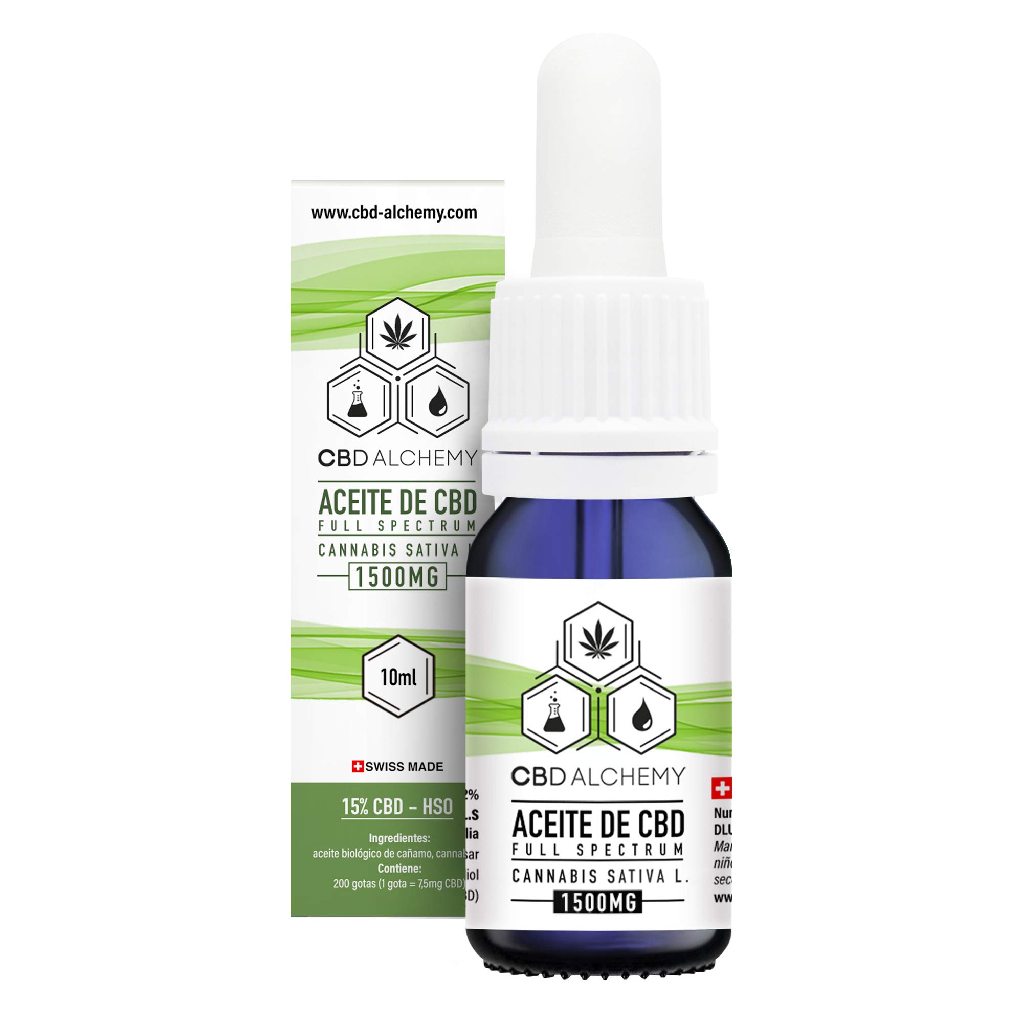 Aceite de CBD 10 ML | 15% Extracto, 200 Gotas 1500 MG, Mezcla De Aceite De Semillas De Cáñamo, Grandes Propiedades Curativas, Ayuda a la Relajación, Reduce el Estrés y la Ansiedad - Hecho en Suiza