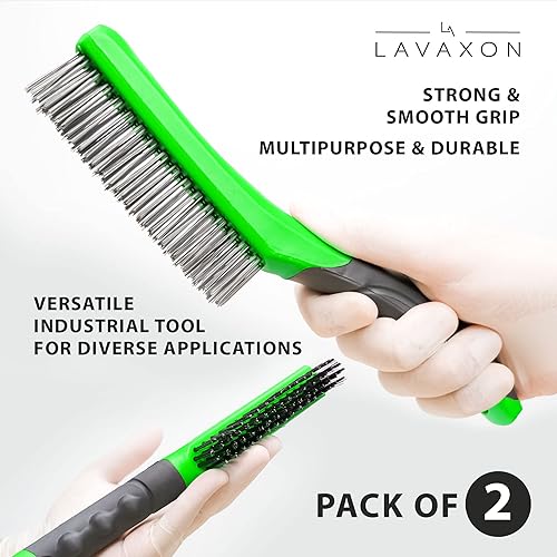 Miniatura 4 de Lavaxon Juego de cepillos de alambre, cerdas de acero inoxidable y acero al carbono resistentes con agarre de mango de plástico para óxido, escoria,