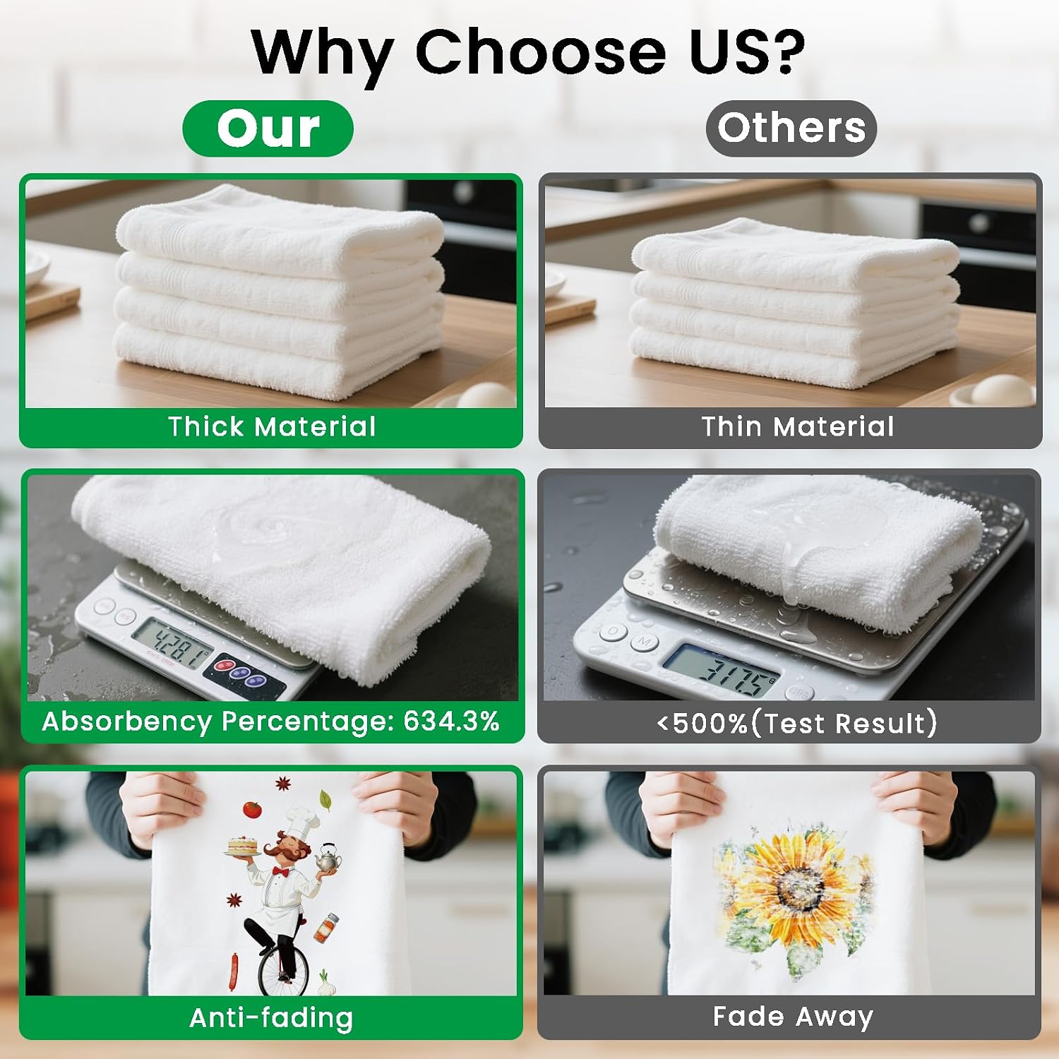 CUTHOLLOW Gourmet Chef Decorative Kitchen Towels Set of 4, 15.74"x23.62" Soft & Absorbent Microfiber Dish Towel for Tea Coffee Bar Home, Best Gift for Housewarming Christmas Thanksgiving Birthday