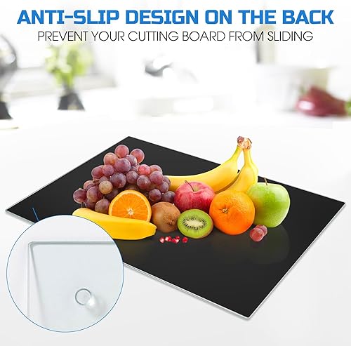 Miniatura 2 de VSAR House Tabla de cortar de vidrio templado para cocina, 12 x 16 pulgadas, tabla de cortar con patas de goma, resistente al calor, resistente a