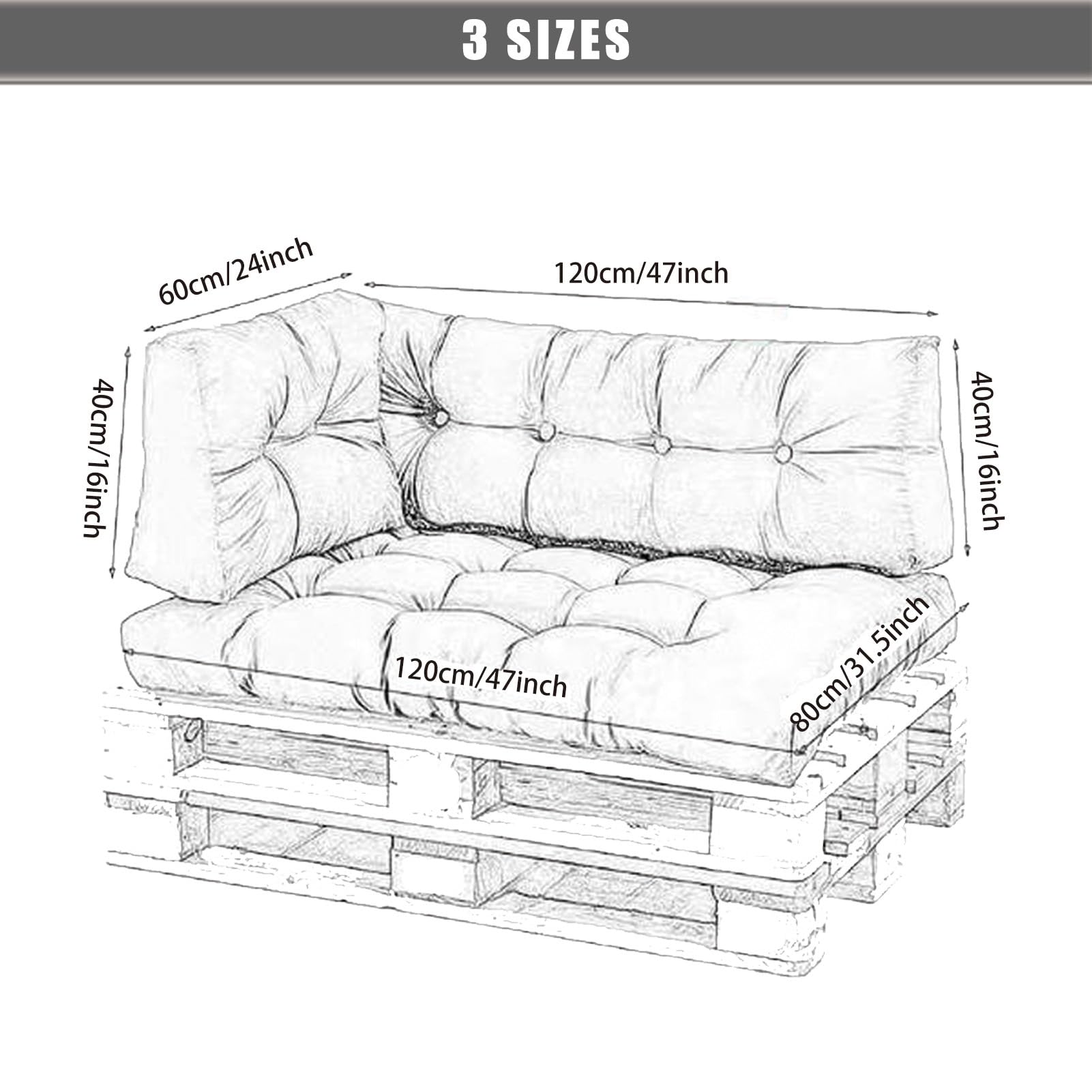 Palettenkissen Outdoor Set, Pallettensitzkissen Europaletten Sitzkissen Palettenmöbel Gartenkissen für Palettensofa Indoor & Outdoor Erhältlich