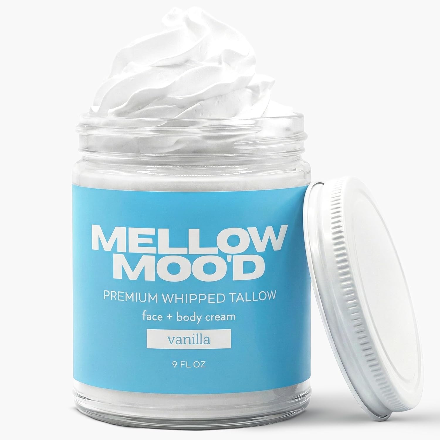 Mellow Moo'd Whipped Grass Fed Beef Tallow - Face + Body Cream - Tallow Moisturizer for Sensitive Skin - Natural Body Butter Lotion XTRA Large 9 FL OZ - Made In USA (9oz, Vanilla)