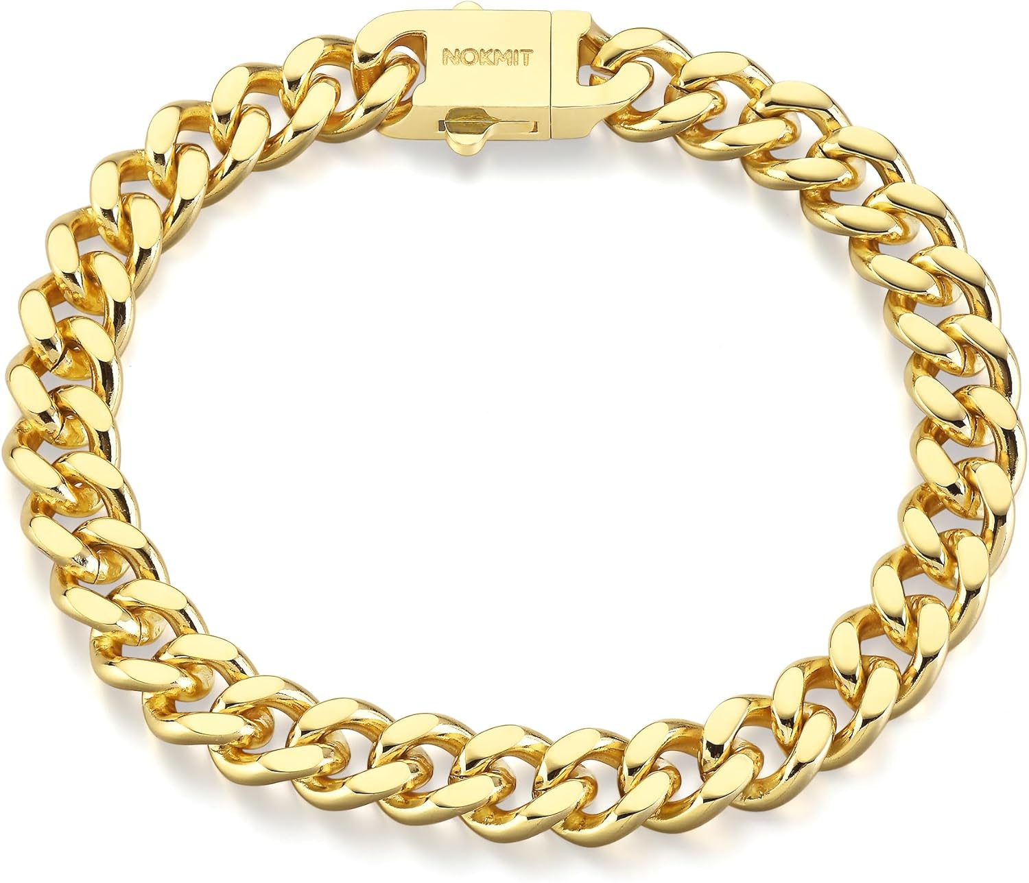 NOKMIT Stainless Steel Cuban Link Bracelet for Men & Women, 5mm/9mm/12mm Width, 7"/7.5"/8"/8.5" Length, Dainty 14K Gold Silver Chunky Curb Chain Bracelets Hip Hop Jewelry, Unisex Gifts