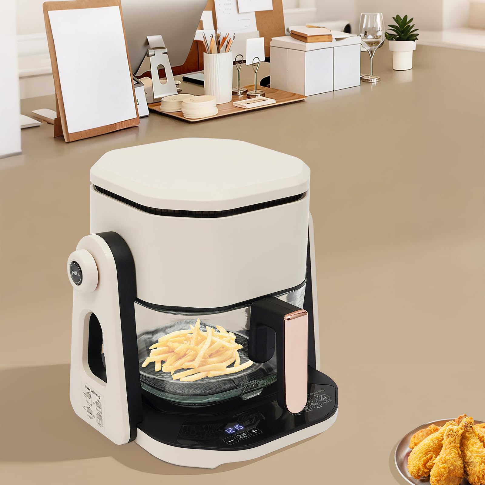 HeißLuftfritteuse 1200W 4.5 L Klimaanlage FräTter Gesundes Kochen für Haushalt & KüChe, GroßEs FassungsvermöGen, Kann Zum Backen und Backen Verschiedener Lebensmittel Verwendet Werden (Weiß)