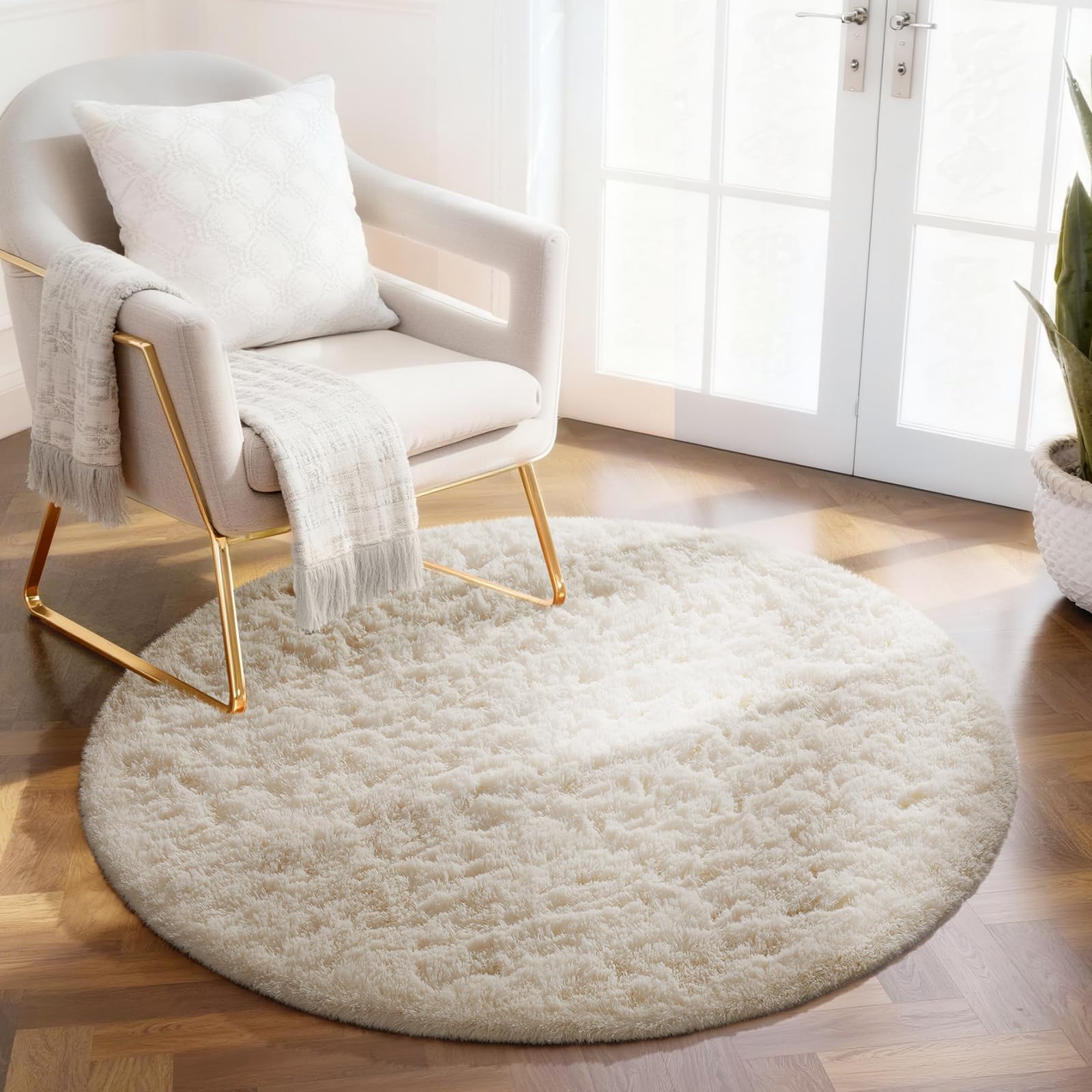 Photo 1 of Ophanie Round Area Rug - 2ft Ivory Circle Carpet