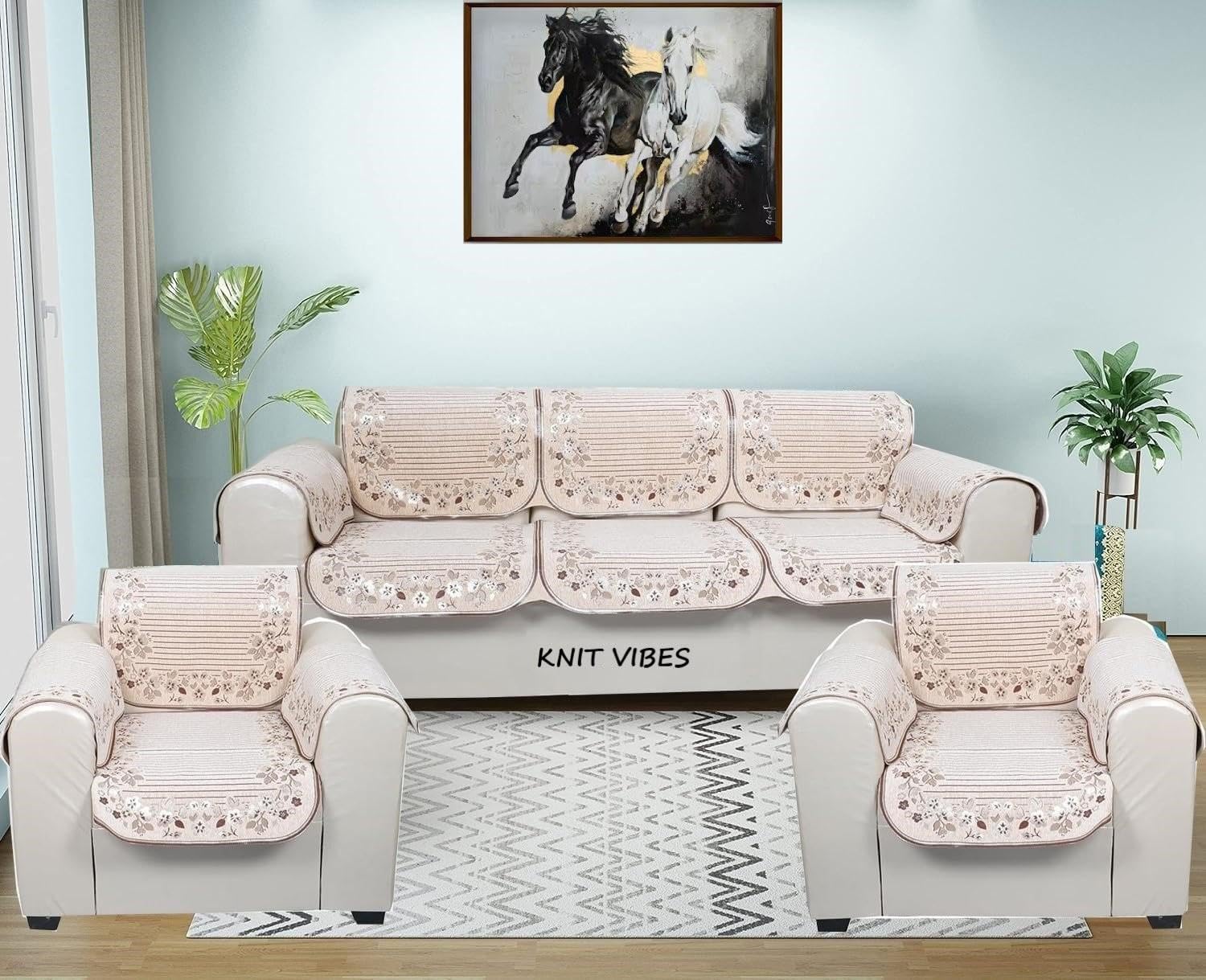 KNIT VIBES Premium Velvet Jaquard Fabric Sofa Cover for 5 Seater Sofa Set Slipcover for 3+1+1 Seater Sofa Panel Cover, 5 Seater, Cream Color, Flower Lines (B0CVNH68QM) Amazon Price History, Amazon Price Tracker