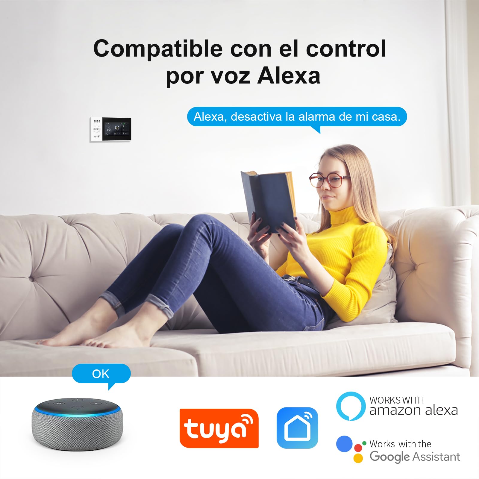 LWOHSI Sistema de Alarma de Seguridad para el hogar, Pantalla táctil inalámbrica de 12,9 cm (4.3"), Compatible con Alexa y Google Home y Apartamentos. (24 Pieza)