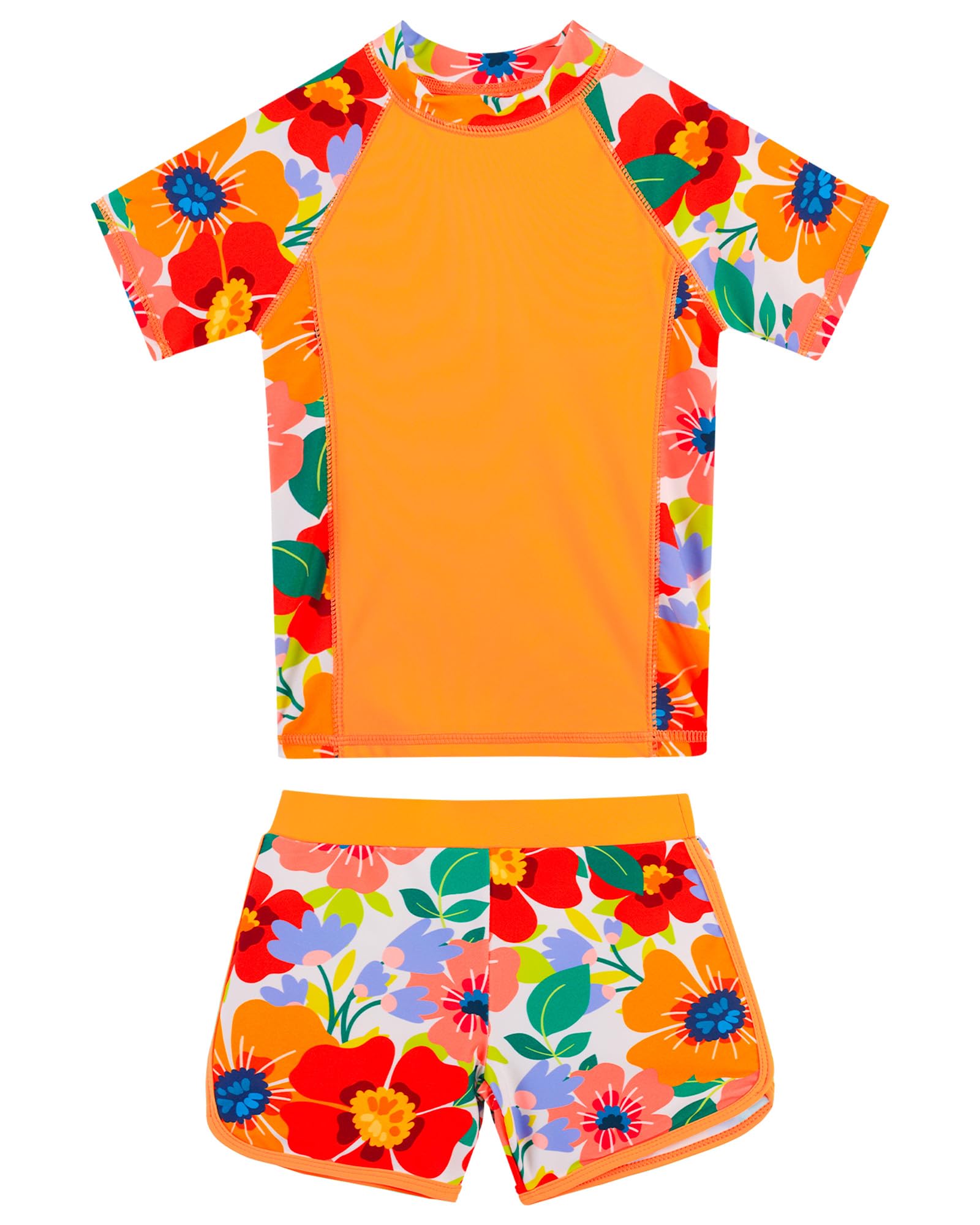 BAOHULU Girls Rash Guard Swimsuit Two Piece Bathing Suit UPF 50+ Short Sleeve Summer Beach Swimwear Size 3-14 Years
