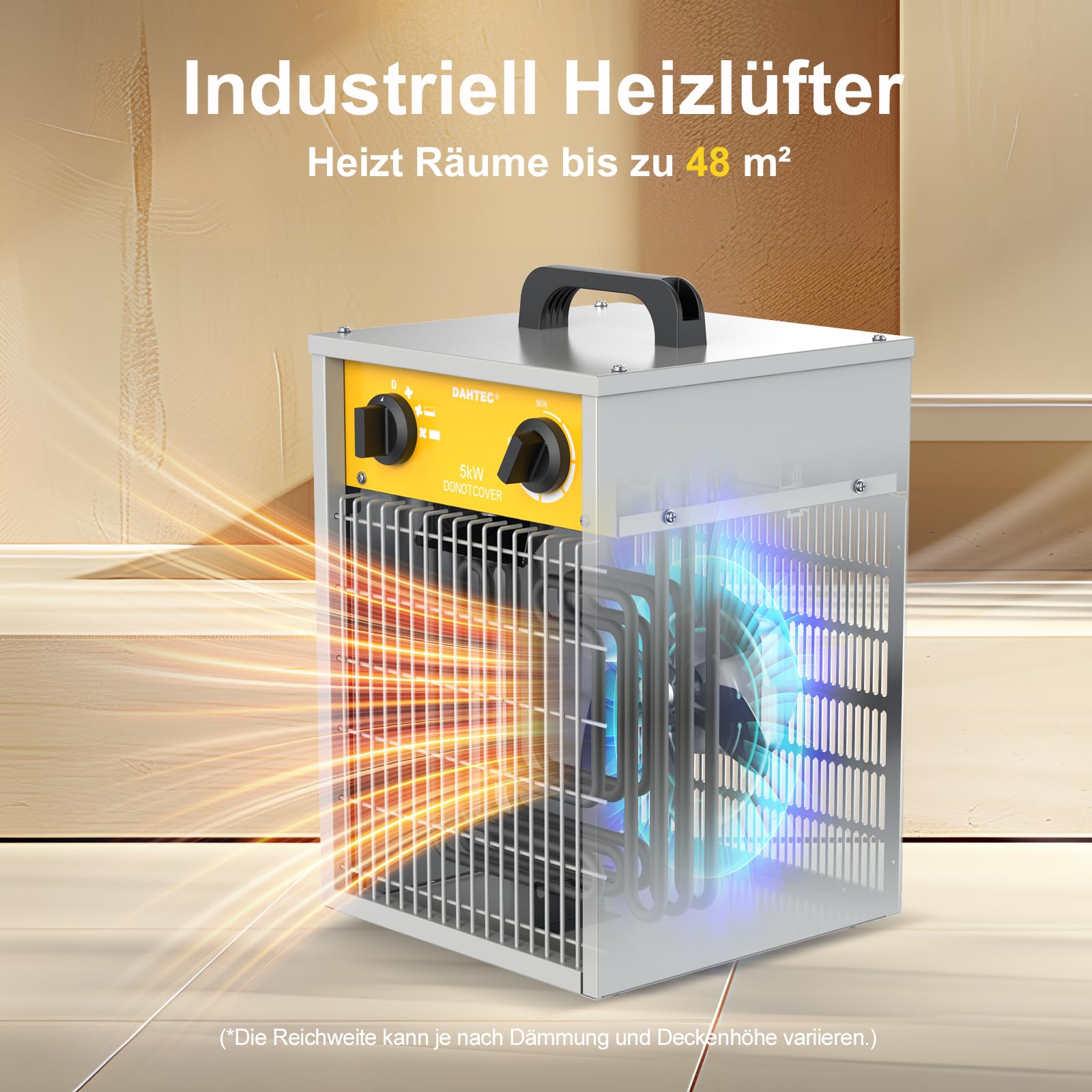 Elektroheizer Heizlüfter Große Räume Bauheizer 5000 Watt Elektro Heizstrahler mit Thermostat Elektrisch Heizgerät mit 3 Heizstufen Heizgebläse für Garage, Baustelle