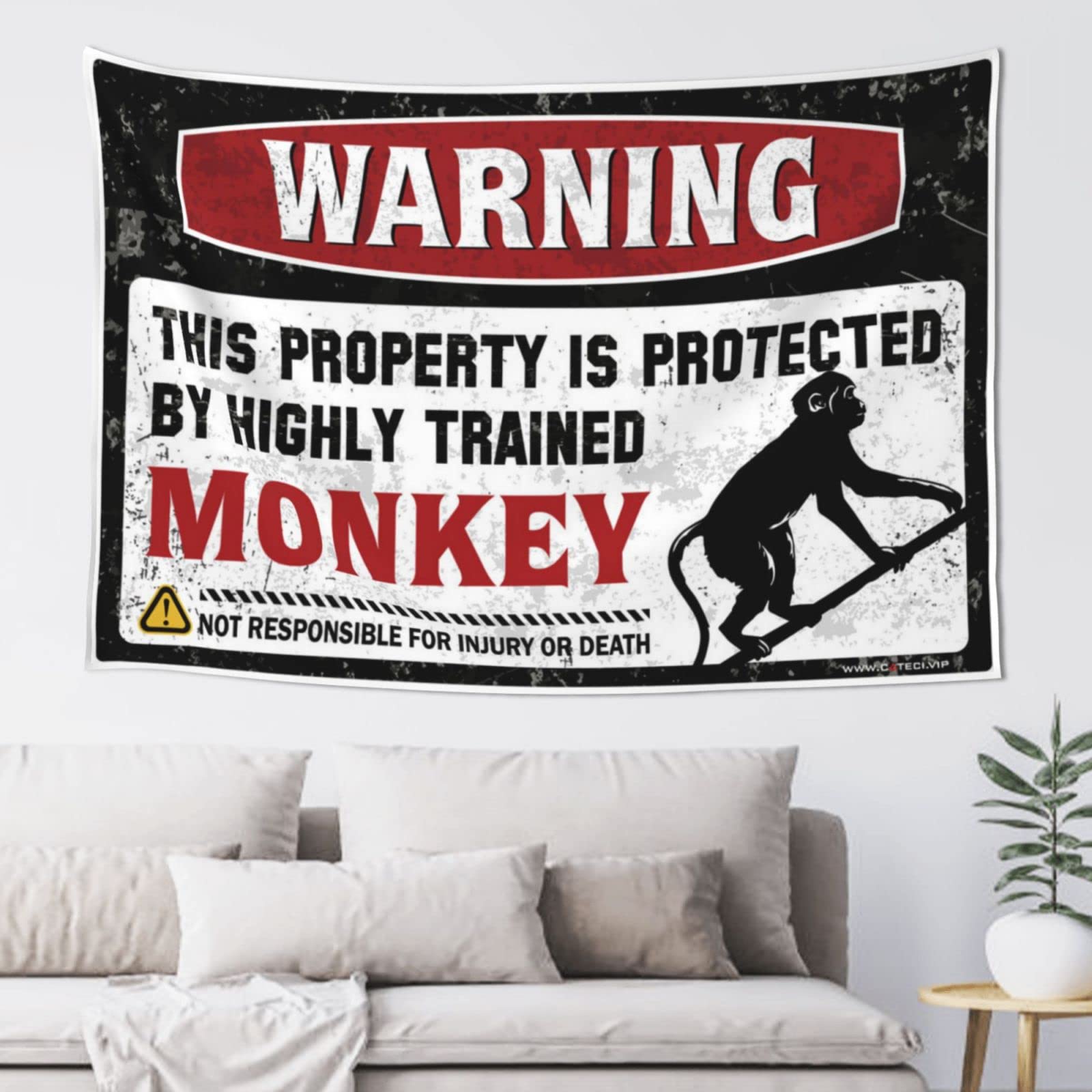 Pravoxi Men's One Color Sports Bar Decor Warning This Property Is Protected By A Highly Trained Monkey Tapestry Sports Bar Decor Tapestrys(100X150cm)