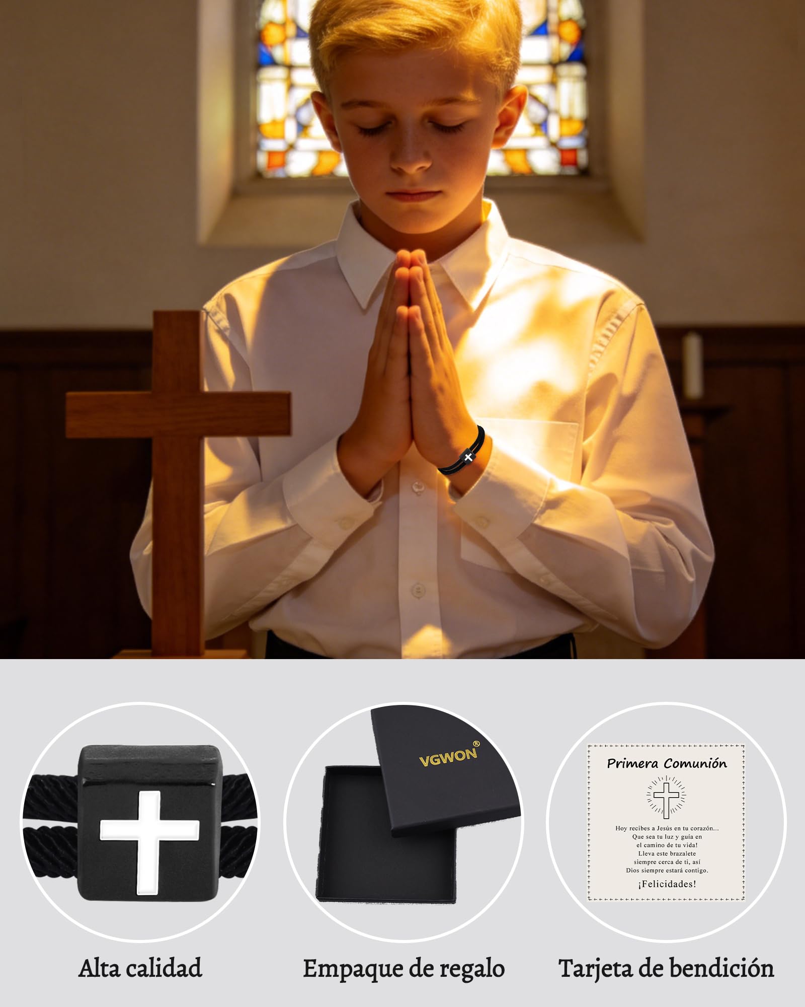 VGWON Pulsera Comunión Cruz Niño Joya Cristiana Bautizo Confirmación