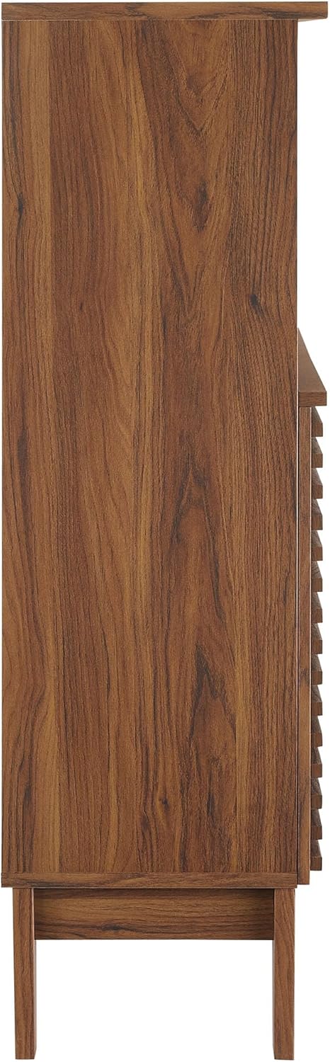 Modway Render Freestanding Bathroom Storage Cabinet in Walnut - 43 Inch Linen or Towel Cabinet with Slatted Doors