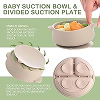Vista 3 de Dandat Juego de 24 piezas de silicona para bebés, 6 ventosas para bebés, 6 platos de succión divididos con 6 tenedores, 6 cucharas, juego