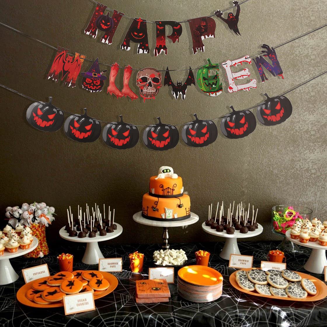 Set 3 Striscioni Halloween Spaventosi – Happy Halloween Con Mani, Teschi E Pipistrelli