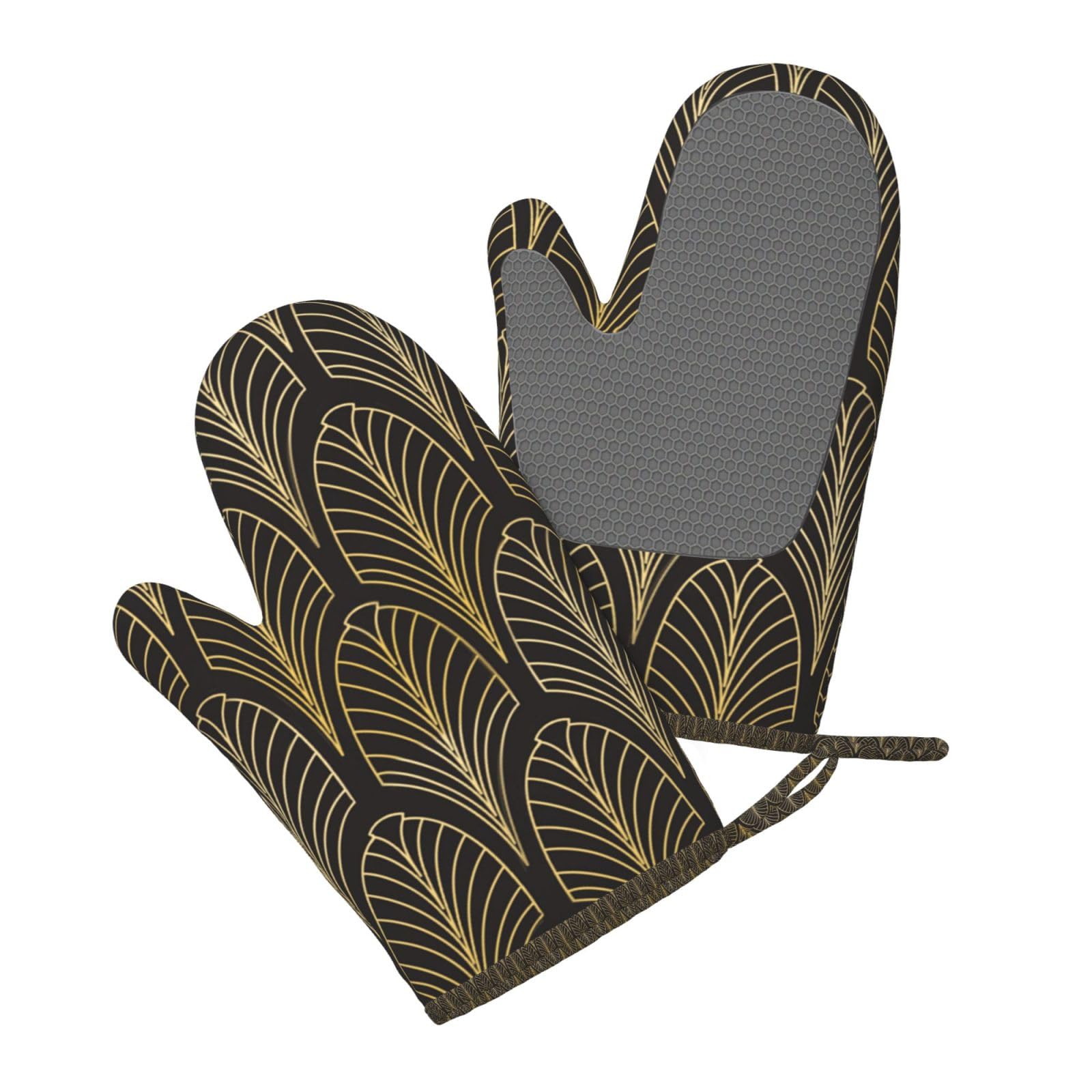 Set di quattro guanti da forno resistenti al calore, guanti da cucina antiscivolo, guanti da forno, stile Art Déco