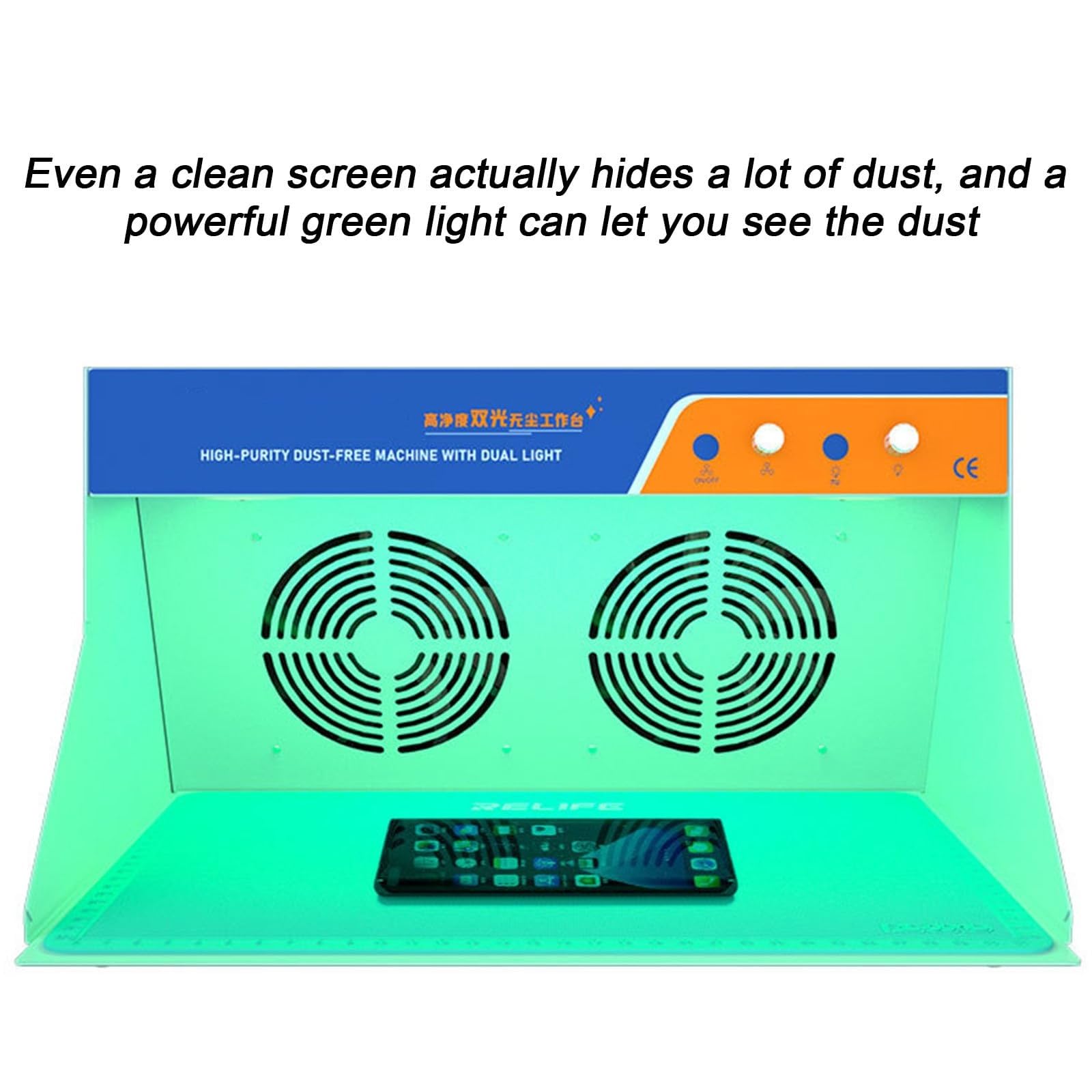 Laminar Flow Hood Clean Bench für die Reparatur von Mobiltelefonen – staubfreier Arbeitsplatz mit doppeltem Ventilator, Arbeitsbereich 34 x 23 cm