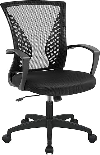 Silla de malla para computadora de oficina, ergonómica, con respaldo medio, giratoria, con reposabrazos, altura ajustable, soporte lumbar x, color