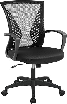 Office Computer Mesh Chair Ergonomic Mid Back Swivel Rolling Desk Chair with Armrest Height Adjustable Lumbar Support x ,Black