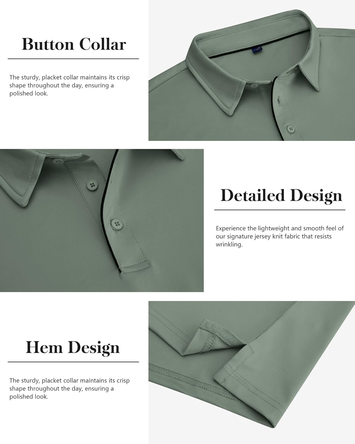 DEMEANOR Mens Golf Polo Shirts Long Sleeve UPF 50+ Performance Lightweight Business Casual Classic Collared Golf Shirts - Image 5