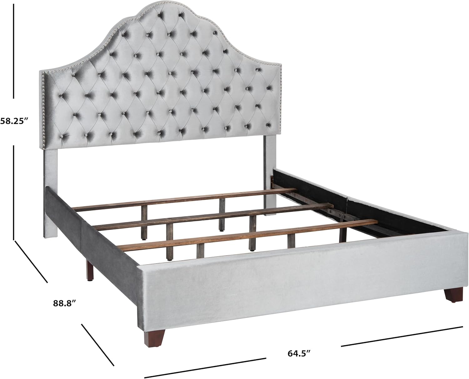 Safavieh Home Beckham Contemporary Light Grey Velvet Bed, Full