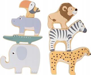 small foot Stapeltiere "Safari" Stapel-und Balancierspiel mit 7 Tierfiguren aus Holz, ab 1 Jahr, 11704