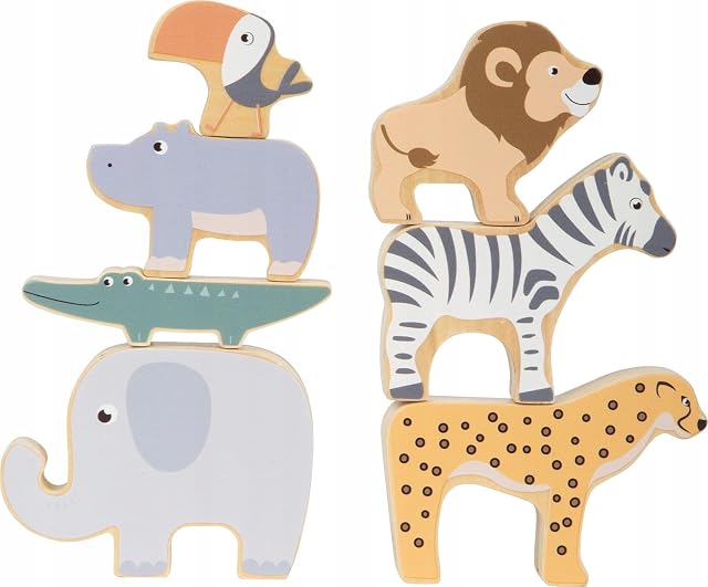 11704 Juego de apilar Safari, Small Foot, apilar y equilibrar Animales de Madera