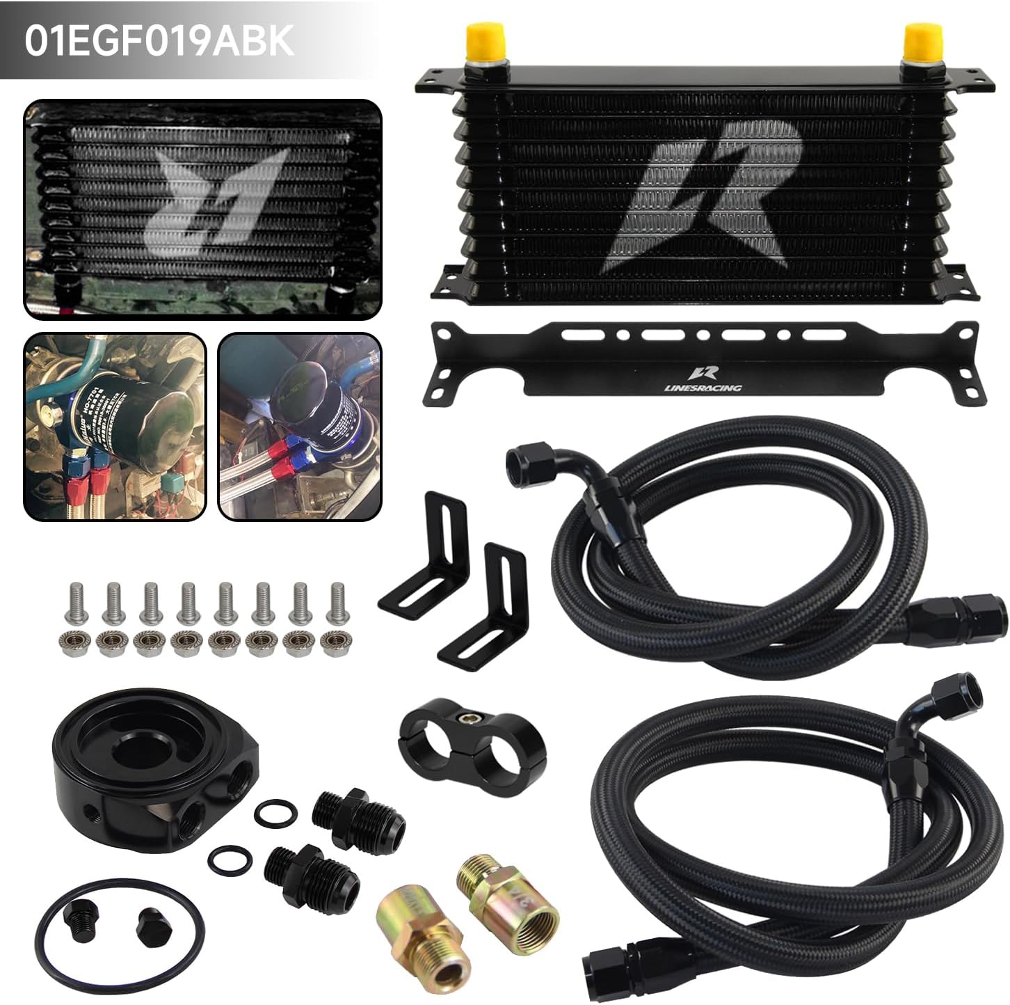 10 Row AN10 Oil Cooler Trust with Bracket and Filter Adapter Hose Kit 3/4 * 16 & M20*1.5