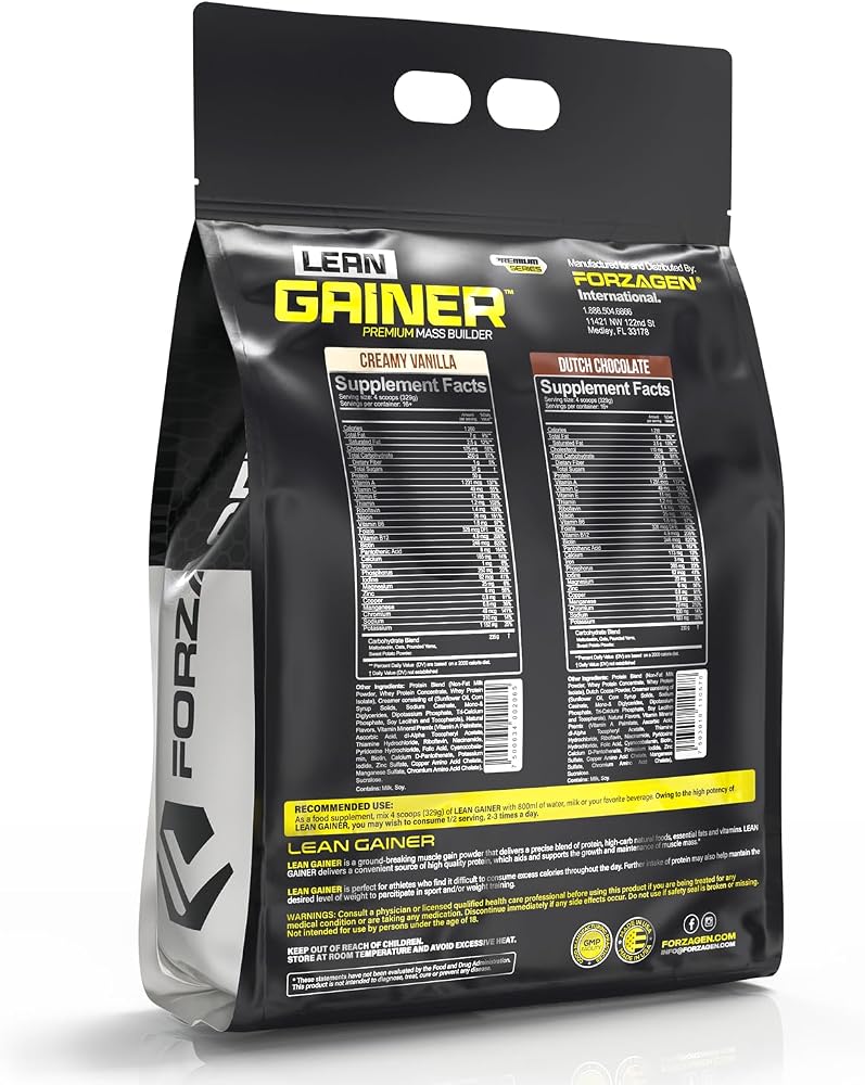 Forzagen Lean Gainer Premium Mass Builder | Mass Gainer Protein Powder for Men & Women | High Calorie Protein, Weight Gain, Bulk, Muscle Building Supplement | Dutch Chocolate, 12 lbs. (16+ Servings)