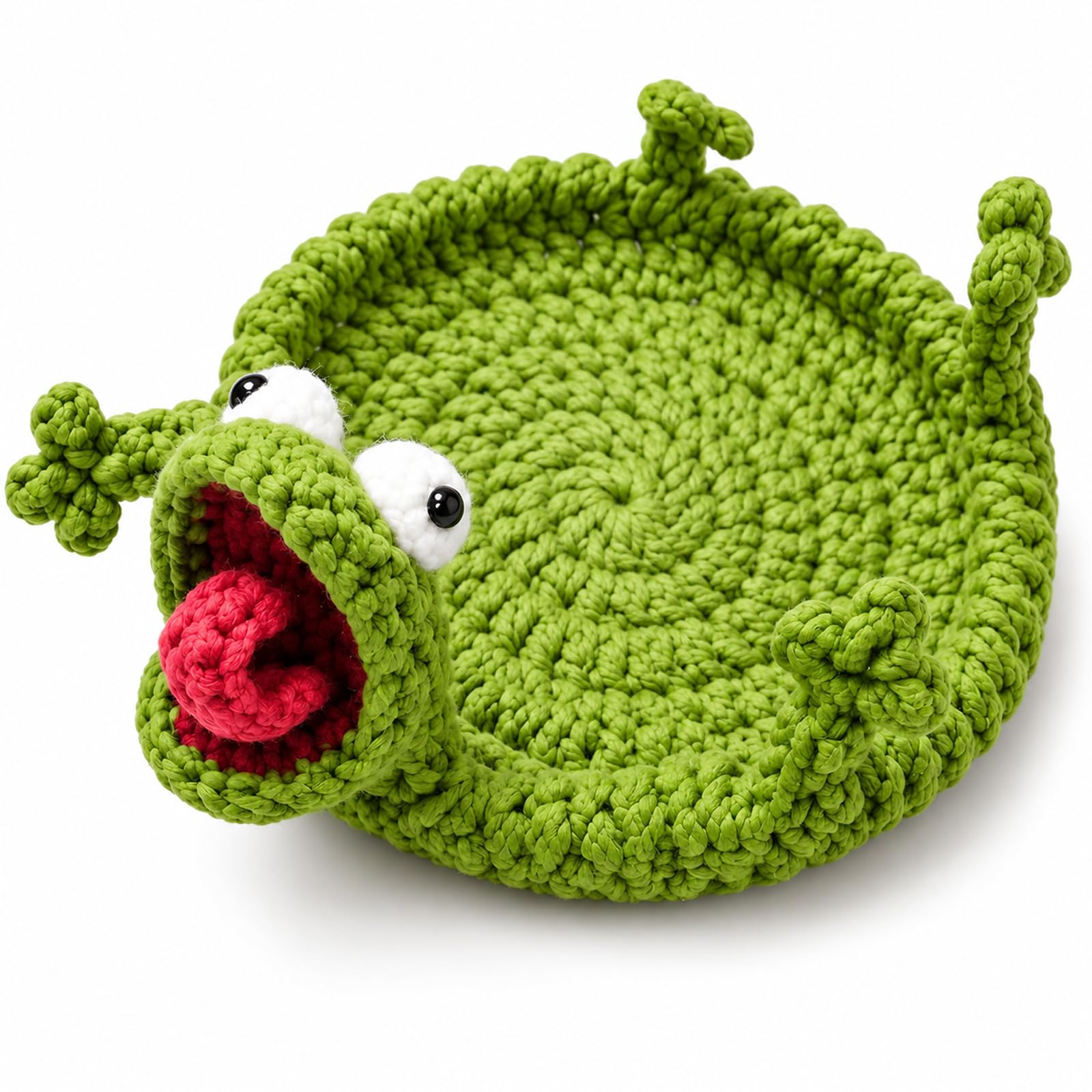 Funny Frog Crochet Coaster, 3D Yarn Cup Mat for Coffee Tables