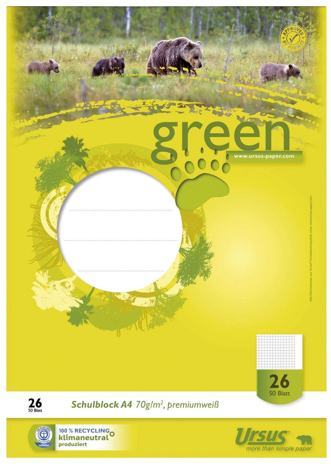 Staufen Green Notepad DIN A4, 5 Mm Squared, 80 Sheets, 4 Holes, Premium White 70 G/m² Recycled Paper, Pack Of 1