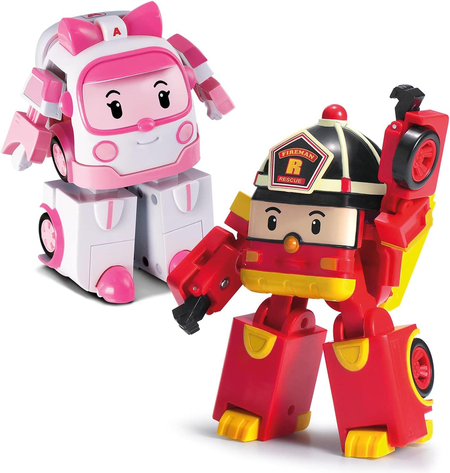 Robocar Poli 2 Pack Roy + Amber Transforming Robot Toys, 4" Transformable Action Figure Toy, Emergency Vehicle Playset, Holiday Birthday Rescue Team Car Toys Gift for Boys Girls Age 1 2 3 4 5