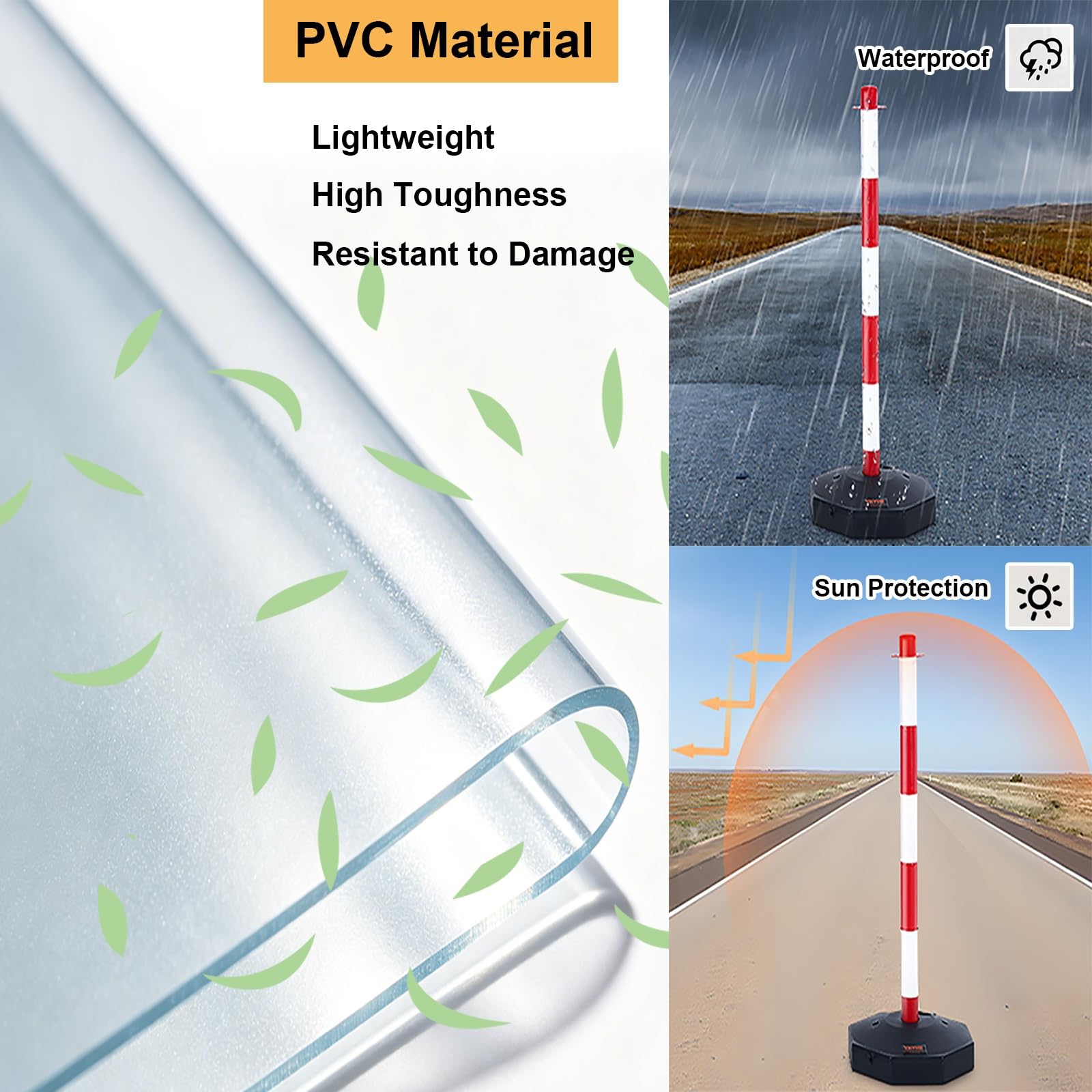 Barreras De Seguridad Vial, Postes Delimitadores De Estacionamiento Con Base Rellenable, Postes Portátiles, Para Garajes Y Pasillos Peatonales(Yellow-2pc)