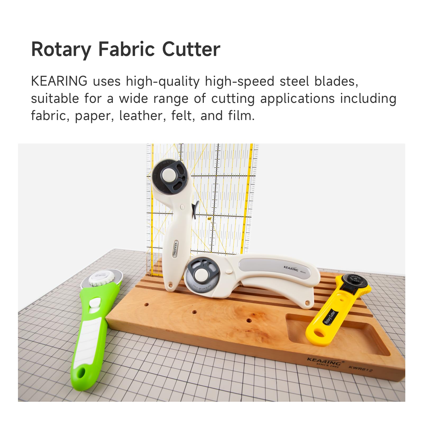 KEARING Taglierina rotante con lama SKH-9, 45 mm, per tessuto, carta, cucito, produzione di abbigliamento, utensili fai da te