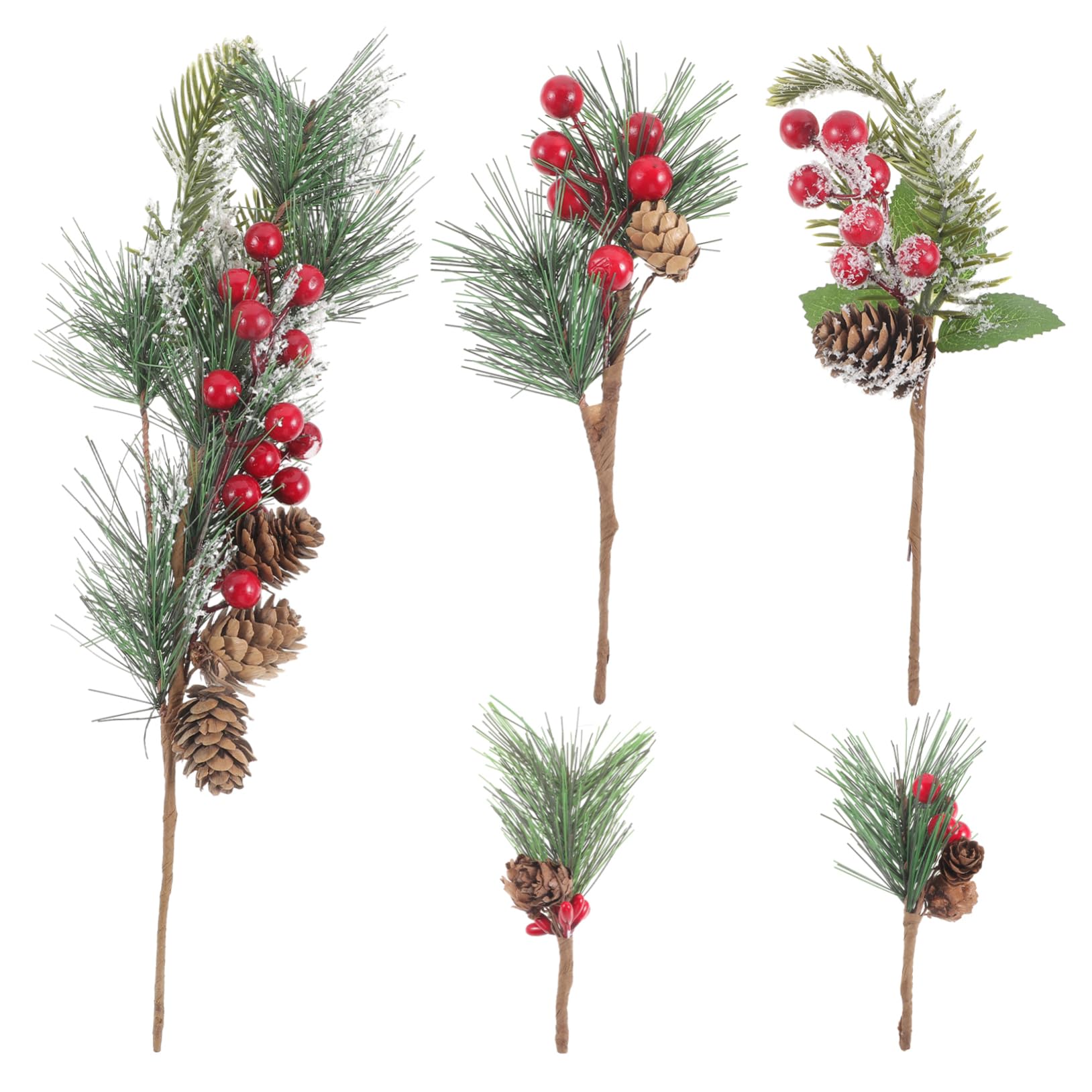 OKUMEYR 1Set Artificial Christmas Pine Needle Picks with Red Berries Pine Cones for Holiday Decor DIY Crafts and Xmas Table Centerpieces Enhance Festive Atmosphere