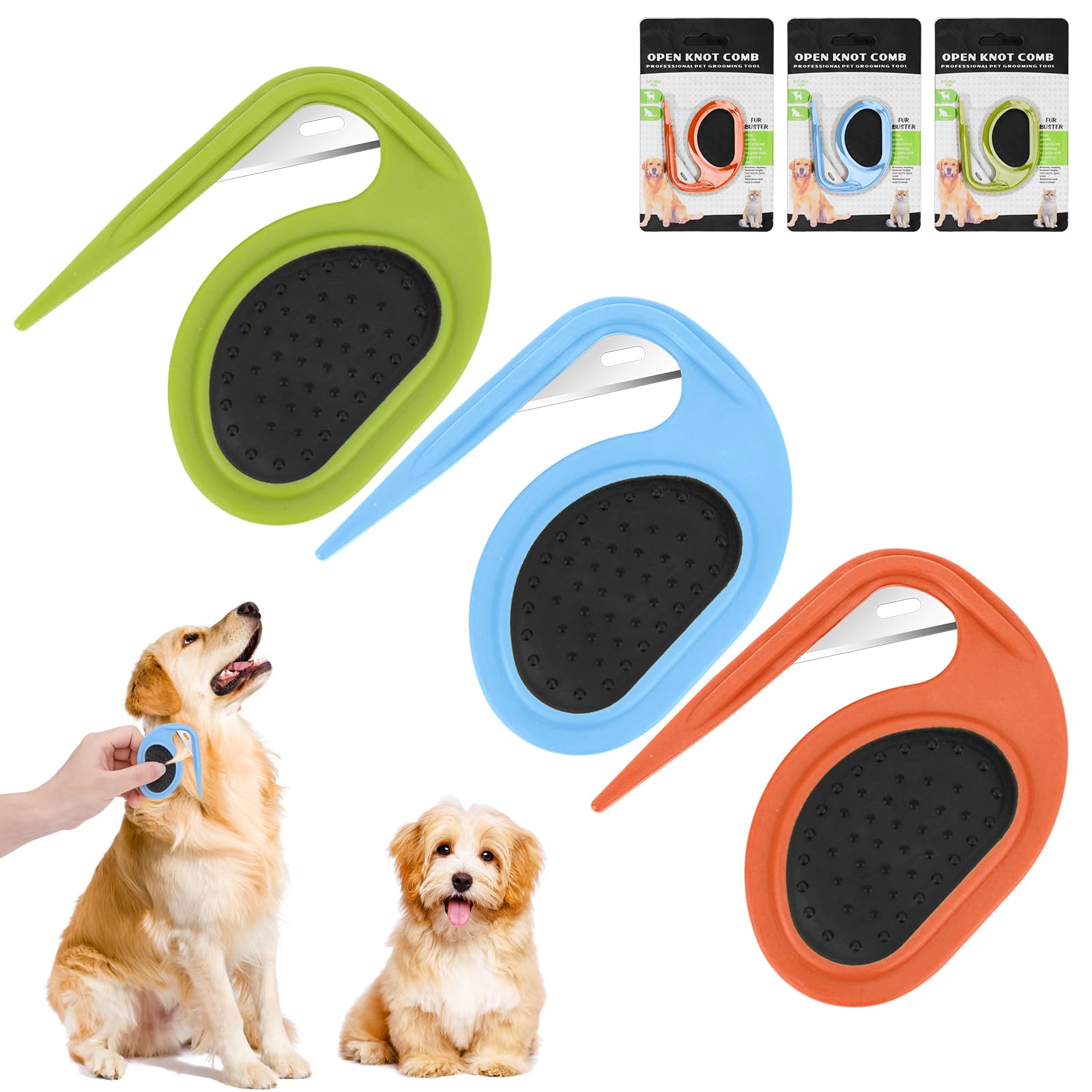 Meetory 3 PCS Pet Knotting Comb for Dogs and Cats 3-In-1 Massage Pet Knotting Comb Dematting Knot Tangle Remover Pets Hair Remover Tool for Dogs and Cats