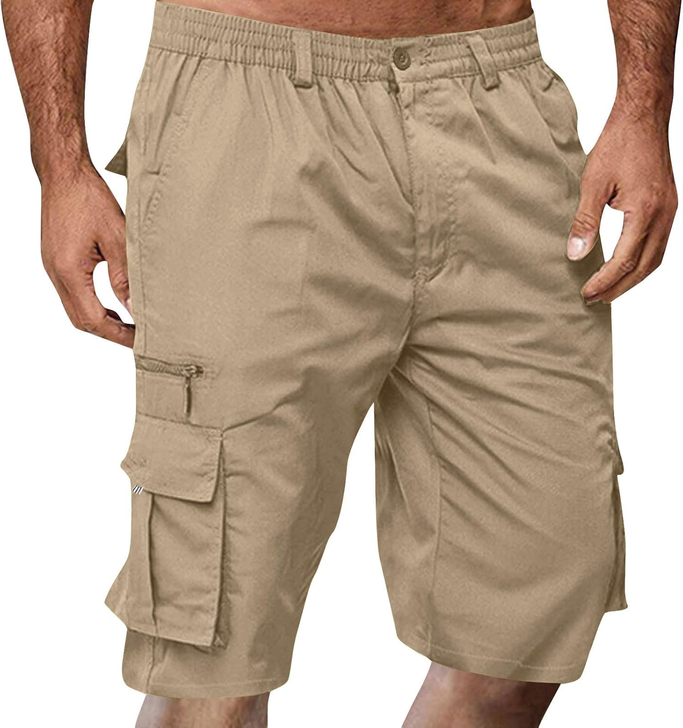 Cargo Shorts for Men Multi-Pockets Classic Fit Knee Shorts Baggy Casual Summer Elastic Waist Hiking Pant