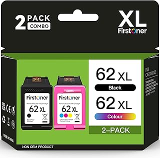 Firstoner 62XL Cartucho de Tinta, 62XL Cartuchos Negro y Color de Repuesto para 62 Cartuchos de Tinta para Envy 5540 5541 5542 5640 5544 5546 5644 5646 OfficeJet 200 250 5740 5742 5744