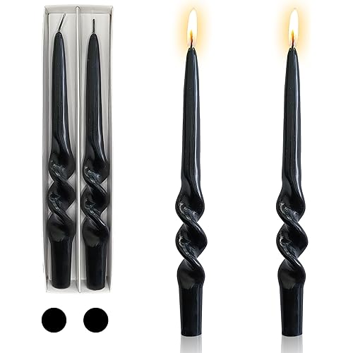 Black Twirl Candlesticks Spiral Taper Candles, 2pcs Twist Candlesticks 9inches Cute Candle Sticks Long Tapered Candles for Dinner Decor Housewarming Women Gift Idea,3D-Black