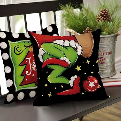 Miniatura 5 de Fahrendom Juego de 4 fundas de almohada decorativas de Feliz Navidad de 18 x 18 pulgadas, adorno de árbol de pino de Navidad, funda de almohada de