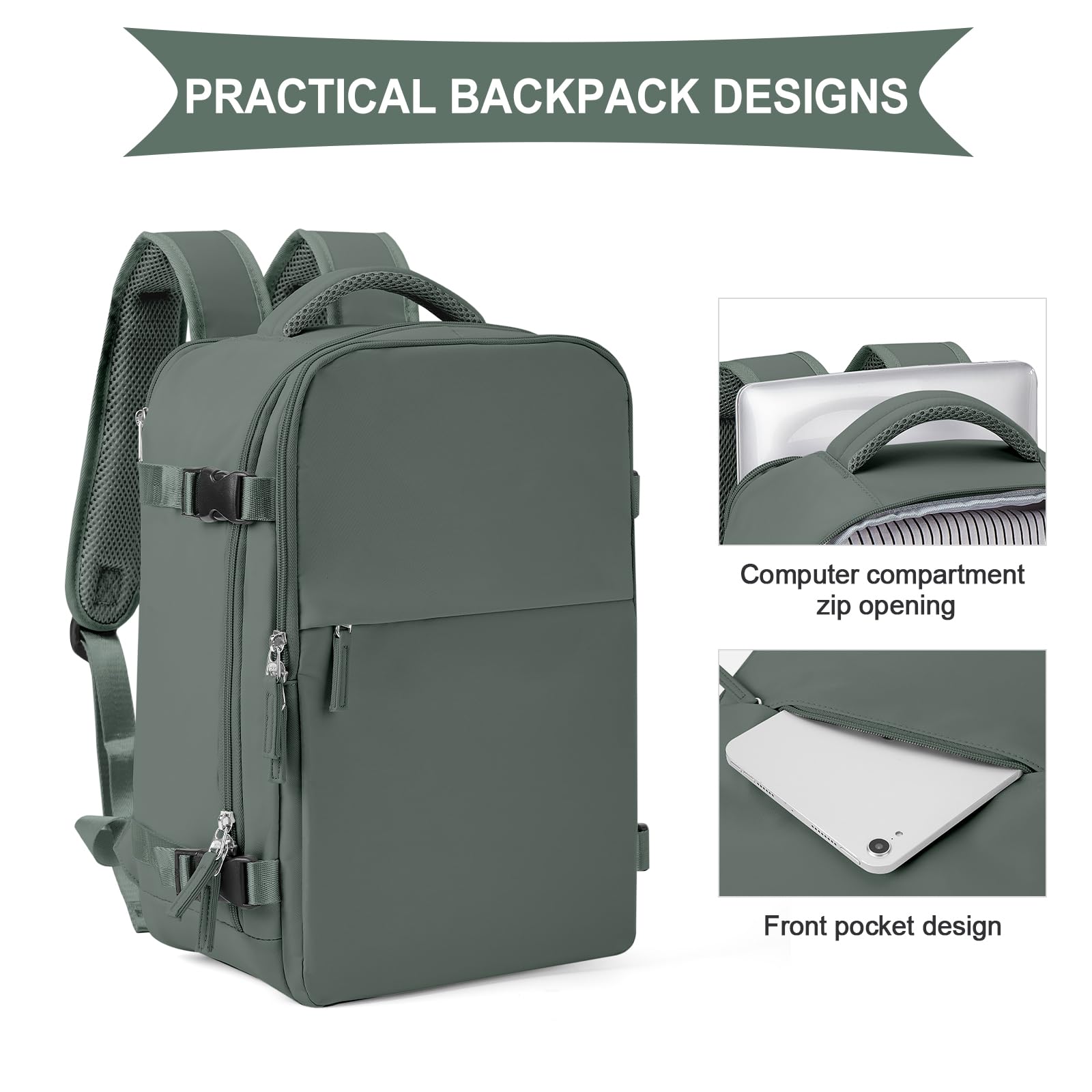 SZLX Zaino Ryanair 40x20x25 Bagaglio a Mano zaino Borse da Cabina per Easyjet 45x36x20 Zaino da Viaggio donna con porta ricarica USB, Borsa da Viaggio aereo Zaino Computer Impermeabile Casual Daypack
